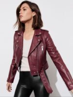 #41 CASACA/CHAQUETA DE CUERO JACKET BIKER VINO CORTA - Image 3