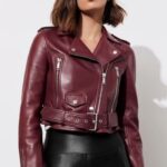 #41 CASACA/CHAQUETA DE CUERO JACKET BIKER VINO CORTA
