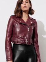 #41 CASACA/CHAQUETA DE CUERO JACKET BIKER VINO CORTA