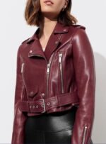 #41 CASACA/CHAQUETA DE CUERO JACKET BIKER VINO CORTA - Image 2