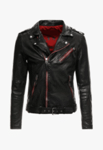 #71 CASACA/CHAQUETA DE CUERO BIKER MOTO JACKET BLACK RED - Image 6
