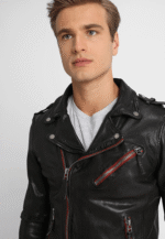 #71 CASACA/CHAQUETA DE CUERO BIKER MOTO JACKET BLACK RED - Image 5