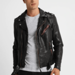 #71 CASACA/CHAQUETA DE CUERO BIKER MOTO JACKET BLACK RED