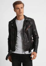 #71 CASACA/CHAQUETA DE CUERO BIKER MOTO JACKET BLACK RED