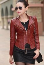 #70 CASACA/CHAQUETA DE CUERO JACKET BIKKER RED WITH BLACK - Image 5