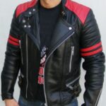 #86 CASACA/CHAQUETA DE CUERO JACKET BIKER MOTO BLACK RED