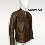 #95 CASACA/CHAQUETA DE CUERO JACKET MARRON MATIZADO