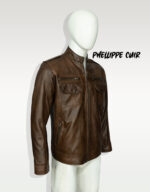 #95 CASACA/CHAQUETA DE CUERO JACKET MARRON MATIZADO