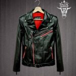 #71 CASACA/CHAQUETA DE CUERO BIKER MOTO JACKET BLACK RED - Image 7