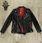 #71 CASACA/CHAQUETA DE CUERO BIKER MOTO JACKET BLACK RED - Image 13