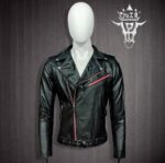 #71 CASACA/CHAQUETA DE CUERO BIKER MOTO JACKET BLACK RED - Image 8