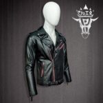 #71 CASACA/CHAQUETA DE CUERO BIKER MOTO JACKET BLACK RED - Image 9