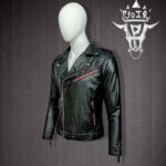 #71 CASACA/CHAQUETA DE CUERO BIKER MOTO JACKET BLACK RED - Image 12