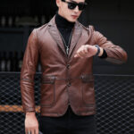 #94 CASACA/CHAQUETA DE CUERO BIKER VINTAGE PLOMO