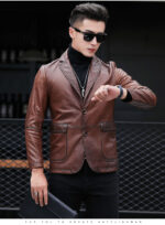 #94 CASACA/CHAQUETA DE CUERO BIKER VINTAGE PLOMO