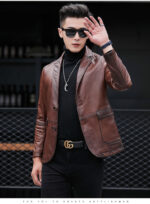 #94 CASACA/CHAQUETA DE CUERO BIKER VINTAGE PLOMO - Image 4