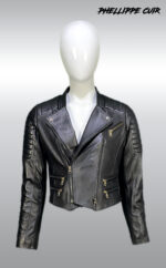 #44 CASACA/CHAQUETA DE CUERO JACKET BIKER ROUND NECK - Image 2
