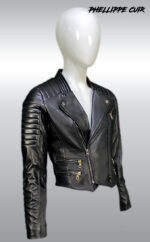 #44 CASACA/CHAQUETA DE CUERO JACKET BIKER ROUND NECK