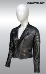 #44 CASACA/CHAQUETA DE CUERO JACKET BIKER ROUND NECK - Image 3