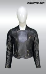 #44 CASACA/CHAQUETA DE CUERO JACKET BIKER ROUND NECK - Image 4