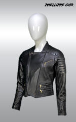 #44 CASACA/CHAQUETA DE CUERO JACKET BIKER ROUND NECK - Image 6
