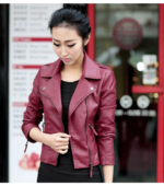 #43 CASACA/CHAQUETA DE CUERO JACKET BIKER VINO SKIN MODA 2023