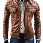 #79 CASACA/CHAQUETA DE CUERO JACKET CAMELL MATIZADO