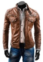 #79 CASACA/CHAQUETA DE CUERO JACKET CAMELL MATIZADO