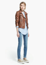 #28 CASACA/CHAQUETA DE CUERO JACKET BIKER MARRON CLARO - Image 3