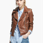#28 CASACA/CHAQUETA DE CUERO JACKET BIKER MARRON CLARO