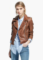 #28 CASACA/CHAQUETA DE CUERO JACKET BIKER MARRON CLARO