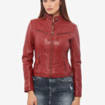 #103 CASACA DE CUERO /CHAQUETA JACKET CLASICA ROJO MUJER 2023