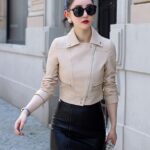 #108 CASACA DE CUERO /CHAQUETA JACKET BIKER BEIGE SKIN