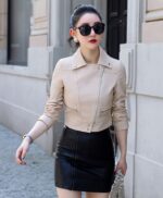 #108 CASACA DE CUERO /CHAQUETA JACKET BIKER BEIGE SKIN