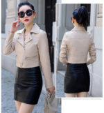 #108 CASACA DE CUERO /CHAQUETA JACKET BIKER BEIGE SKIN - Image 2