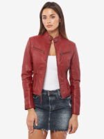 #103 CASACA DE CUERO /CHAQUETA JACKET CLASICA ROJO MUJER 2023 - Image 4