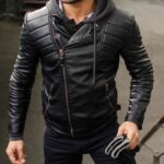 #137 CASACA DE CUERO /CHAQUETA JACKET BIKER SKIN CAPUCHA