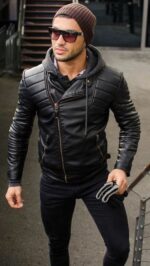 #137 CASACA DE CUERO /CHAQUETA JACKET BIKER SKIN CAPUCHA